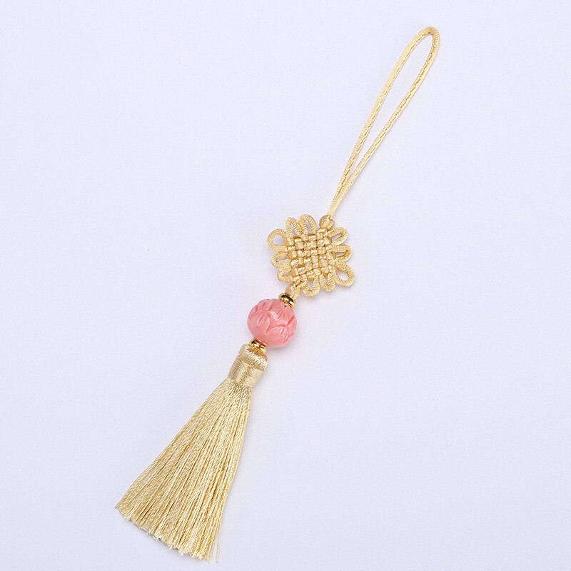 Cuentas de flor de loto de , 2 piezas, nudos chinos, borlas, joyería artesanal, bolsa de cortina, accesorios decorativos, borlas artesanales: Beige