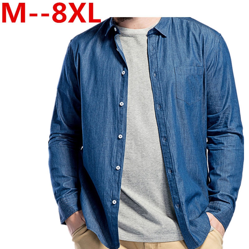 10XL 8XL 6XL 5XL 4XL Jeans Heren Shirts Katoen Lange Mouw Oxford Slanke Camisa Sociale Herfst Denim Shirt Mannen -Kleding