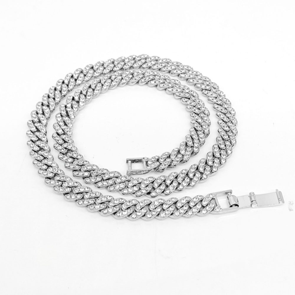 9MM Hip Hop Men Women Prong Cuban Link Chain Necklace Bling Iced Out 1 Row Rhinestone Paved Miami Cuban Chain Jewelry: 50cm / Light Yellow Gold Color