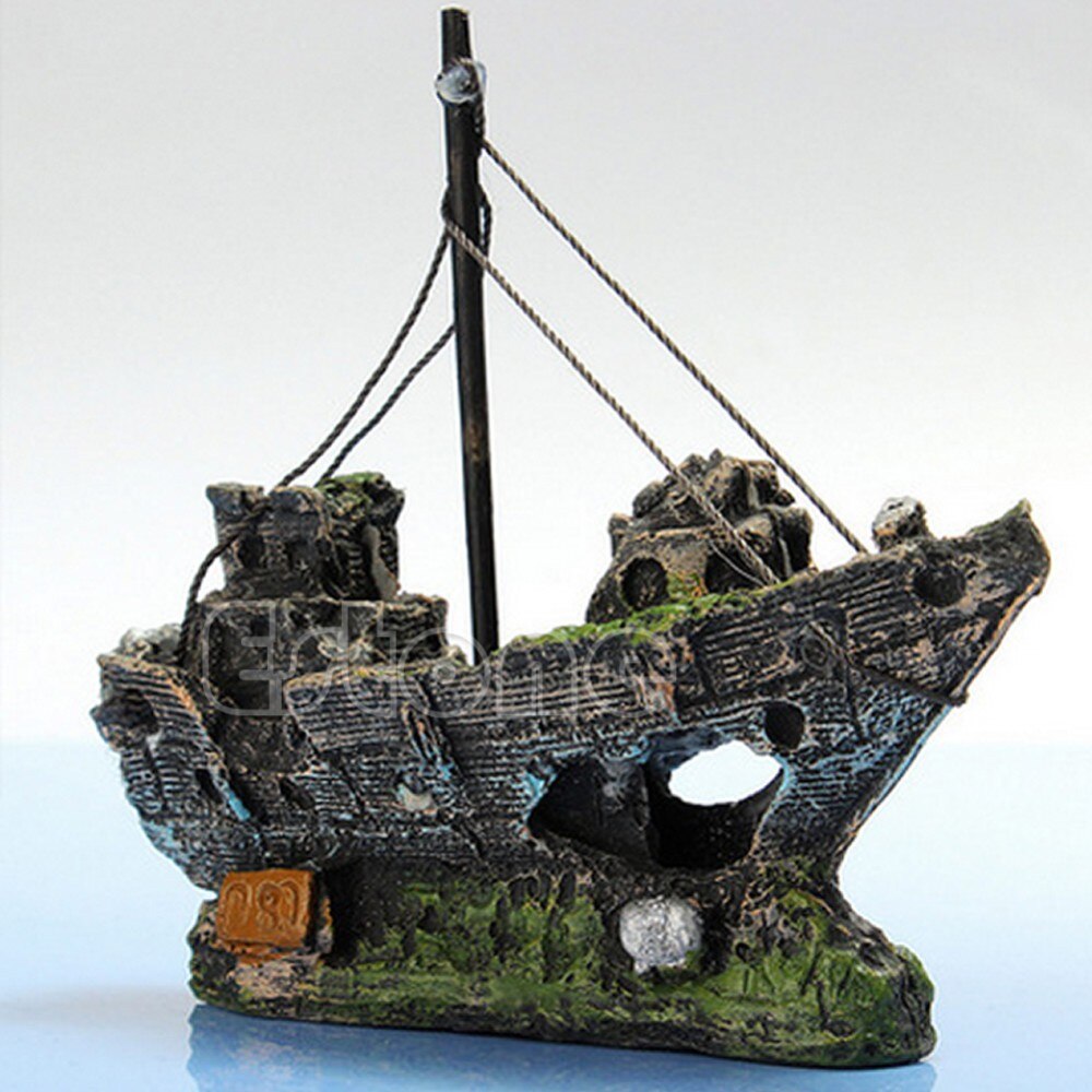 Wreck Gezonken Aquarium Ornament Zeilboot Destroyer Aquarium Cave Decor: Default Title