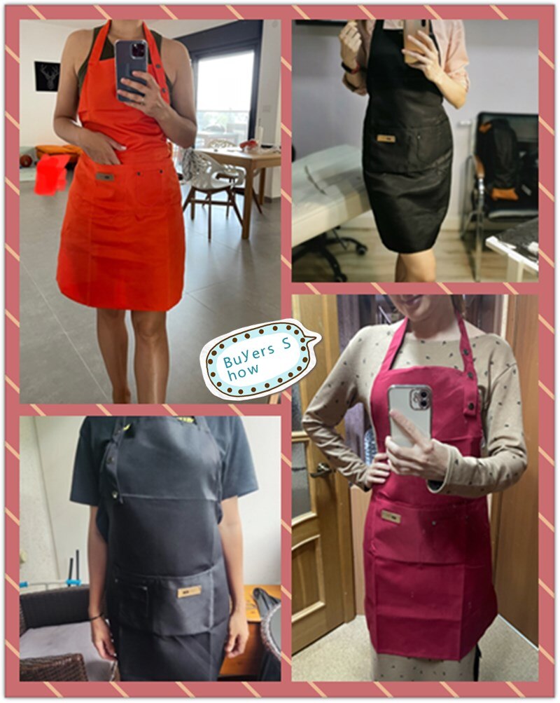 Delantales de babero para adulto, tamaño completo, 2 bolsillos en la cintura, Color liso, cocina, Chef, camarero, estilo