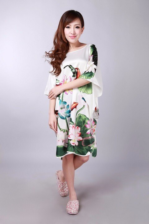 White Ladies Robe Summer Pajamas Chinese Women Rayon Sleepwear Kimono Bath Gown Nightgown Kaftan Yukata One Size M02: SKY BLUE