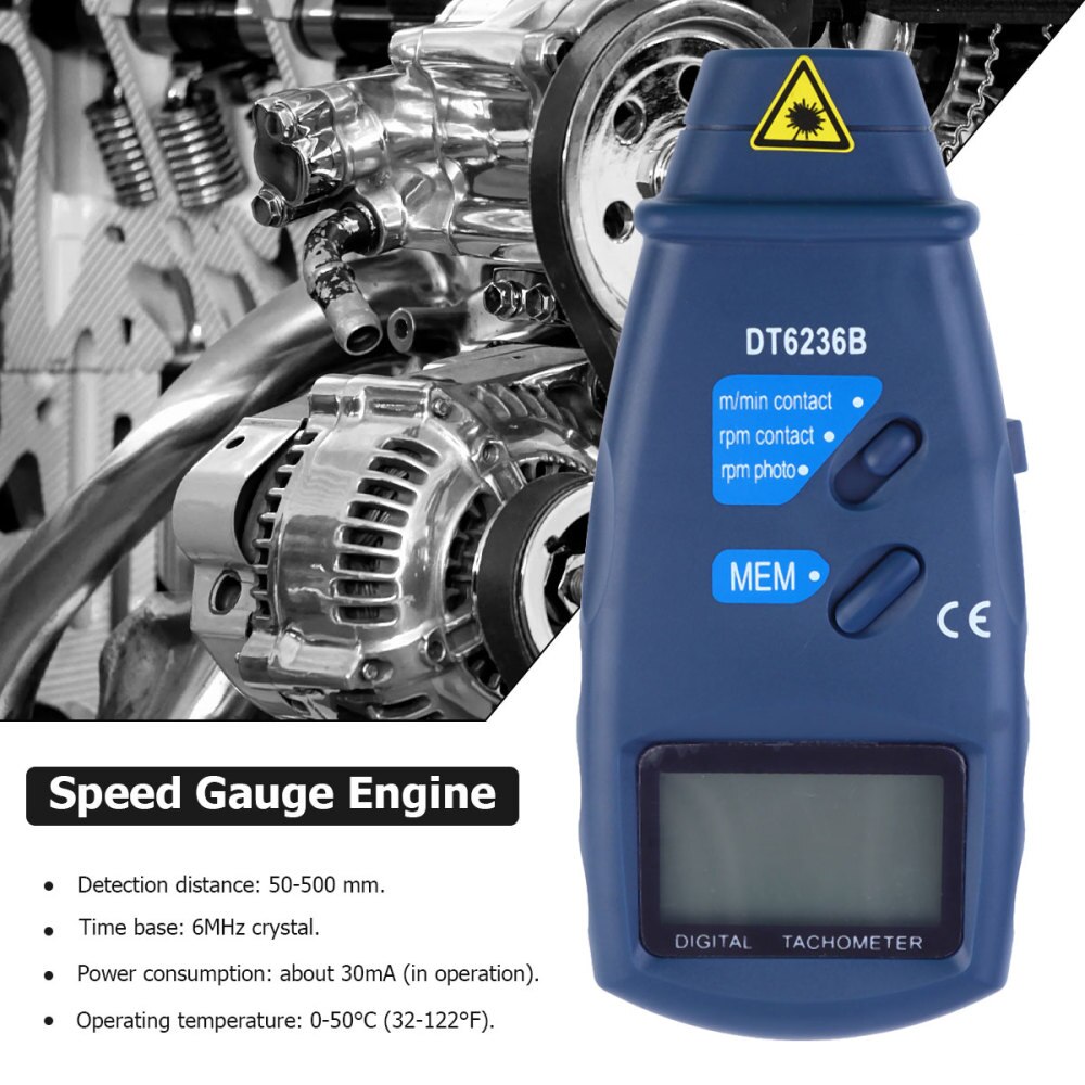 2 In 1 Digital Photo Tachometer RPM Tach Digital Tachometer Speedometer Speed Gauge Engine