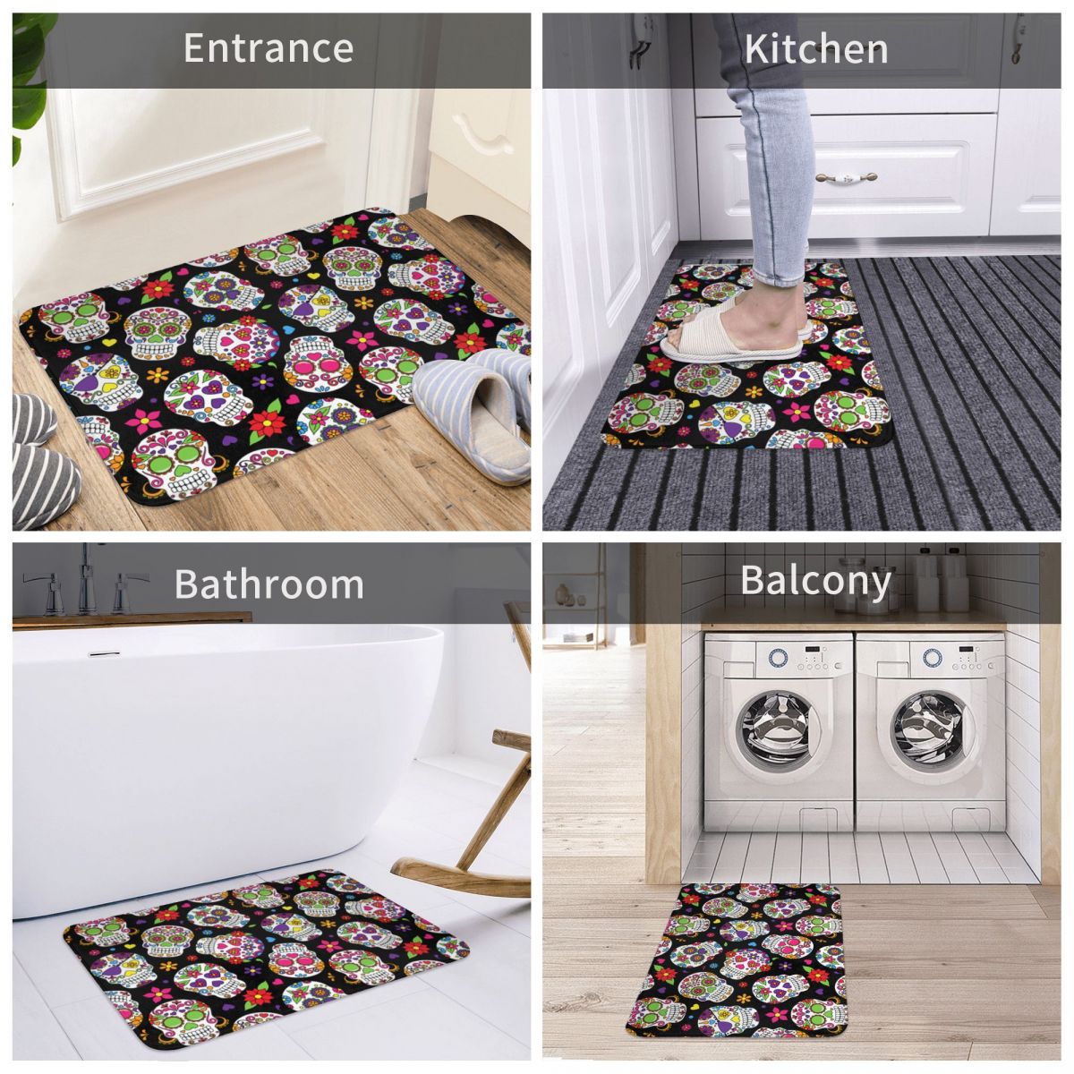 Sugar Skull Doormat Welcome Polyeste Bathroom Entrance Floor Carpet Balcony Rug Carpet Dead Decor Bath Mat