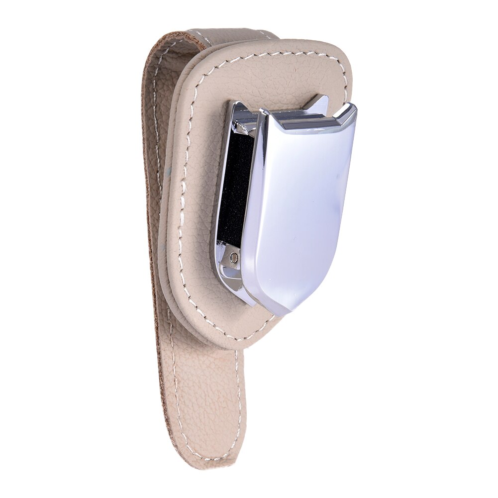 Car Visor Sunglasses Holder Spring Glasses Leather Holder Universal Goggle First Layer Mounted With Ticket Card Clip: White