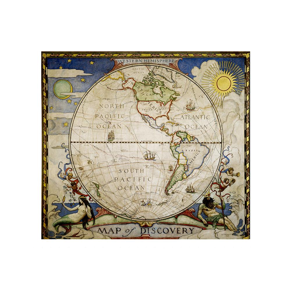 150 x 150cm vestlig halvkule vintage kart over oppdagelse, ikke-falming, sammenleggbar kart over middelalderen