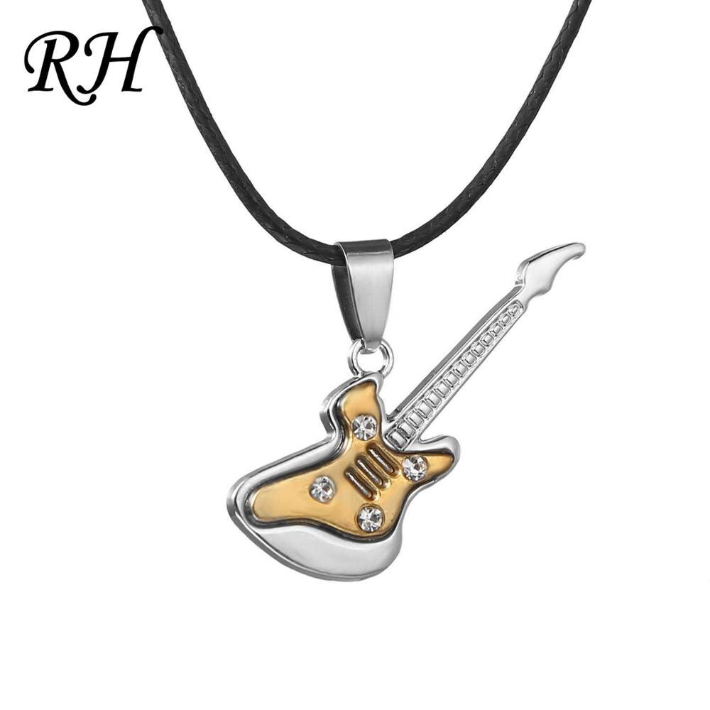 Edelstahl Gitarre Halsketten punk rock Halskette Anhänger Ketten Zubehör Musik Schmuck instrumente Choker: Gold