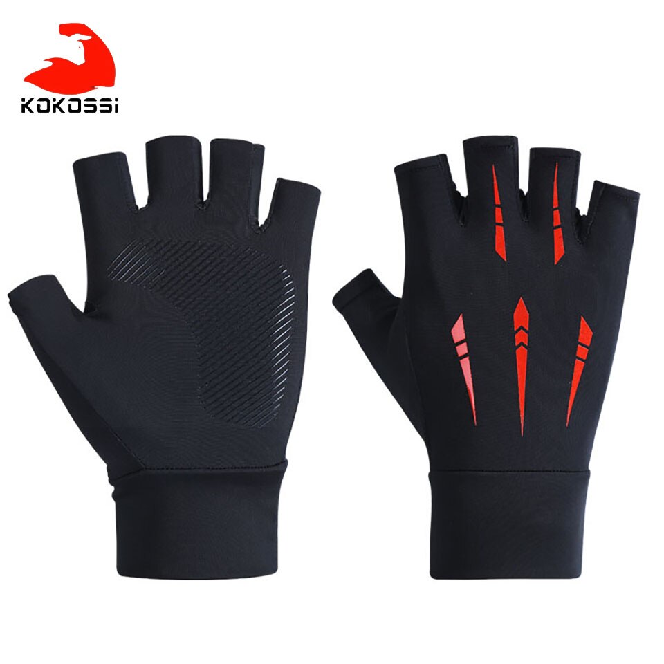 KoKossi Frühling Sommer strecken Eis Seide Handschuhe Kühlen Atmungs Leichte Weiche Komfortable Nicht-rutsch Verschleiß-Besteändig Angeln Handschuh: C Schwarz rot