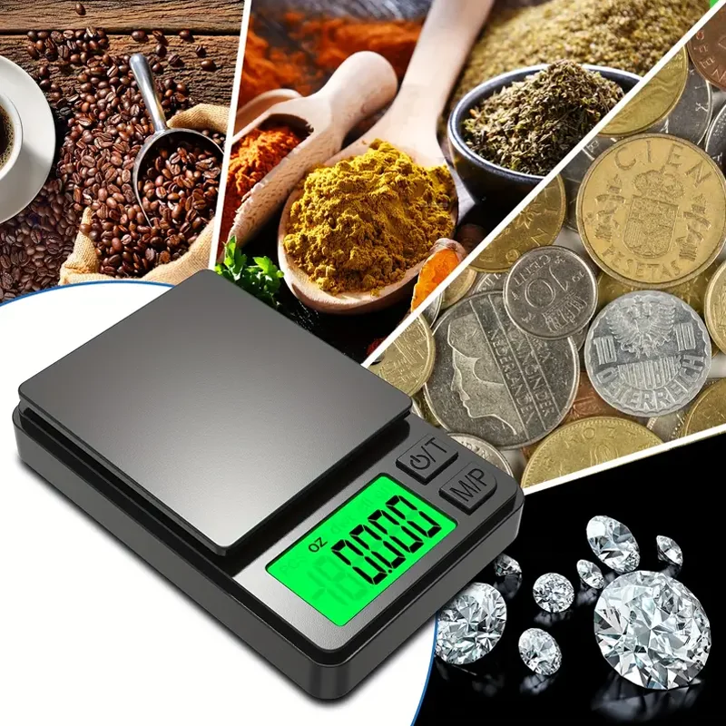 1 Stück Präzisions-Elektronikwaage, 1000 g x 0,1 g – digitale Gramm-Lebensmittel-Schmuck-Unzen-/Getreidewaage mit hintergrundbeleuchtetem LCD – Miniwaage