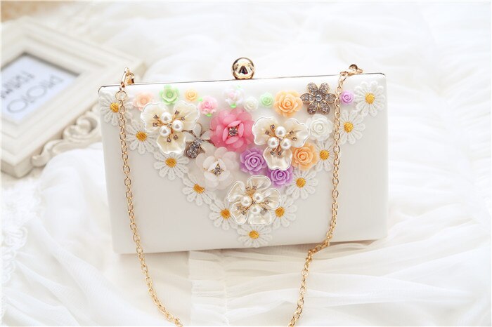 Neue Luxus Handtaschen für Frauen Schulter Umhängetaschen Ketten Abend Klappen Damen Blume Kasten sperren Kupplung Geldbörse