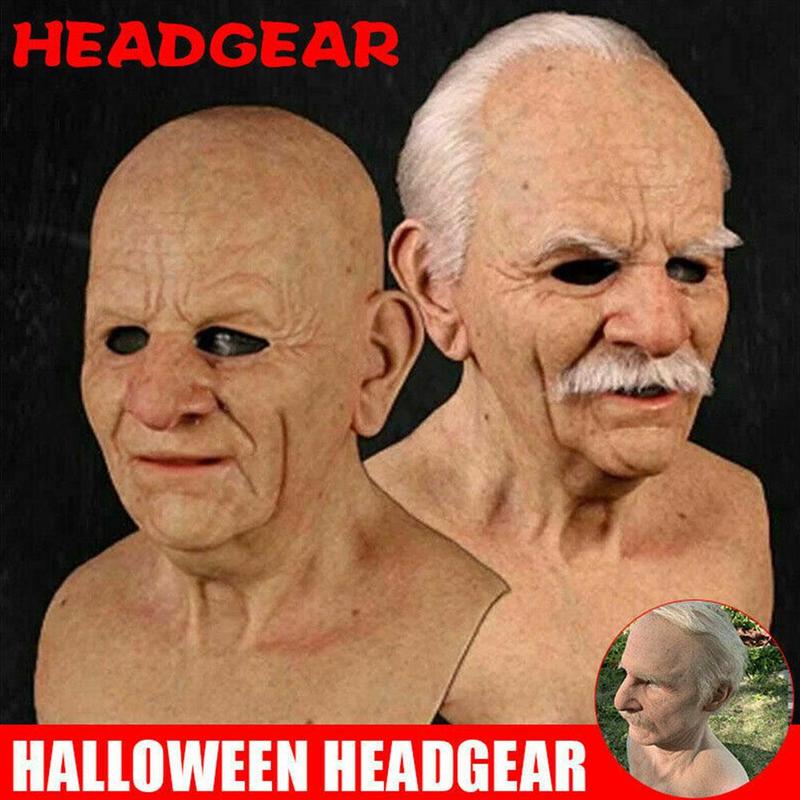 Gammel mand skræmmende maske cosplay skræmmende fuldt hoved latex maske halloween sjov realistisk latex gammel mand maske