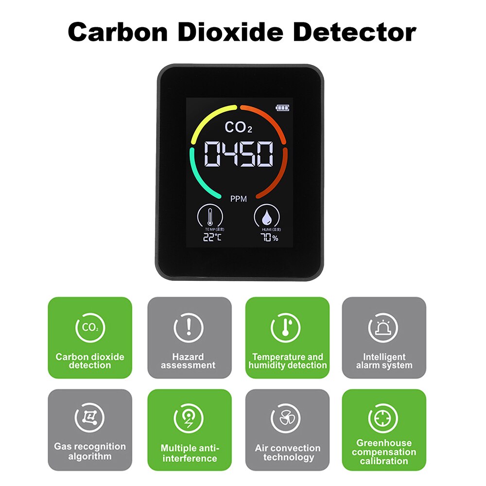 Air Monitor CO2 Meter Detector Air Detector Carbon Dioxide Detector CO2 Sensor Greenhouse Temperature Humidity Monitor