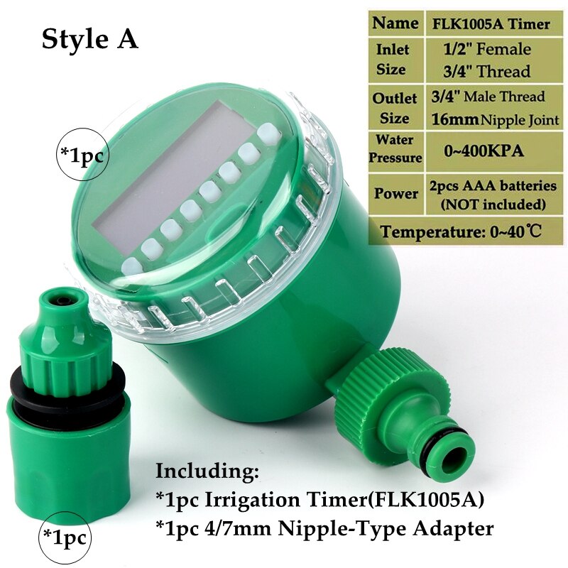 5 Style LCD Display Watering Timer Set Electronic Home Garden Ball Valve Water Timer For Garden Irrigation Controller: Style A