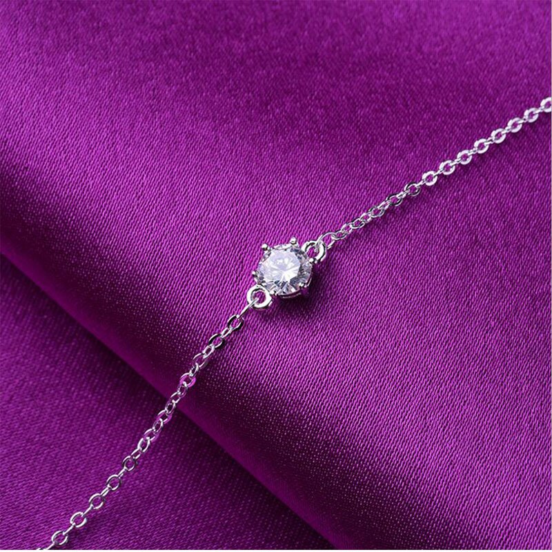 Anenjery Eenvoudige Zilveren Kleur Enkelbandje Armband Voor Vrouwen Super Glanzend Zirkoon Chian Armband Sieraden S-B133