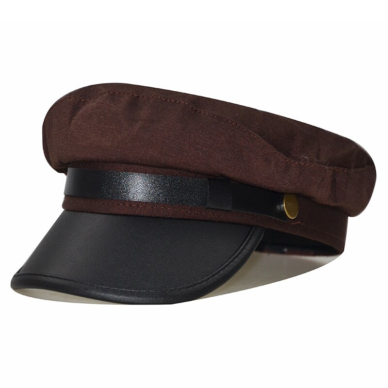 WELROG PU Leather Cotton Hats Wild Duck Tongue Octagonal Cap Women Flat Caps Berets Solid Lady Leather Buckle Hat: Brown