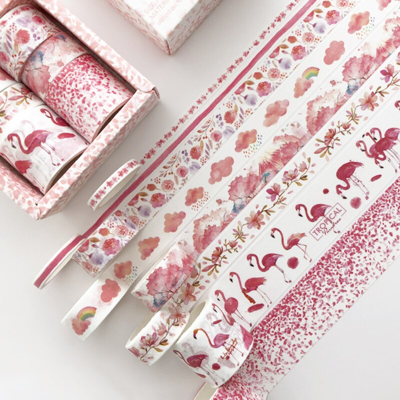 Washi Tape de papel verde, 8 Uds., Cactus azul, fruta, rosa, flamenco, cintas adhesivas, F348: Pink Love