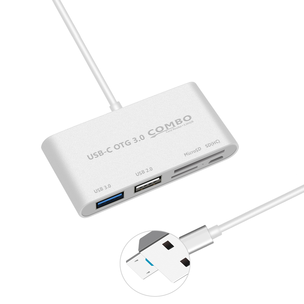 2 in 1 USB 3.0 Hub Micro USB OTG Hub Multi USB Splitter SD/Micro SD Card Reader Charger Port for Macbook PC Android Tablet Phone: Silver