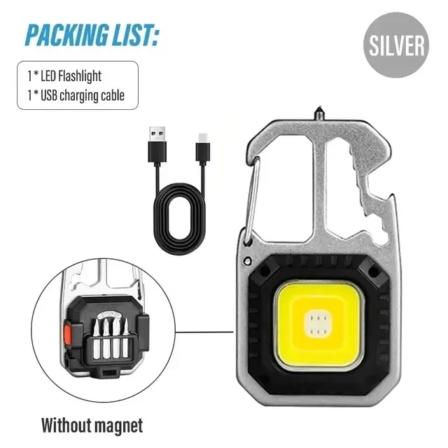 COB-Schlüsselanhänger, Arbeitsleuchte, Taschenlampe mit Batterieanzeige, wiederaufladbar, hohe Lumen, tragbares LED-Licht für Camping, Wandern, Laufen: YELLOW