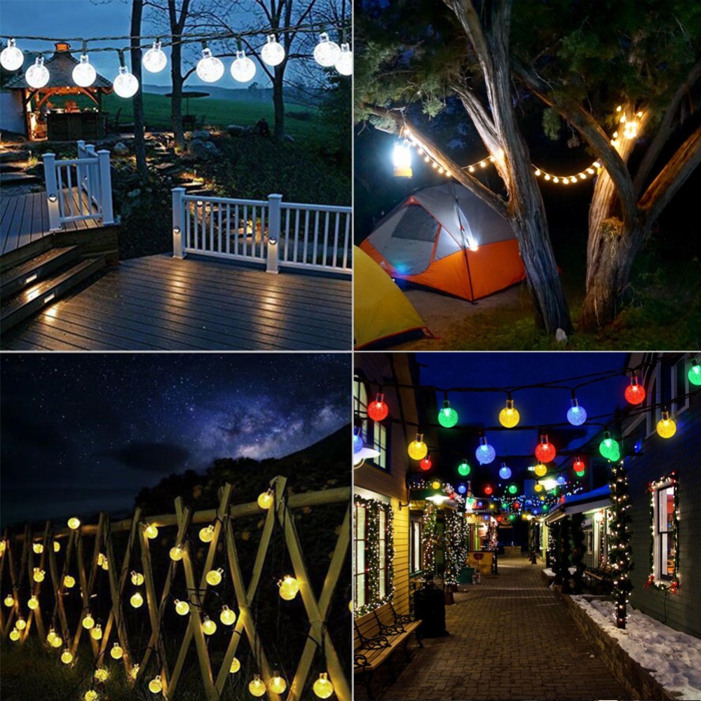 Fée lumières solaires lampes de pelouse étanche en plein air chaîne solaire lumières boule de cristal arbre de noël décoration de jardin pour les