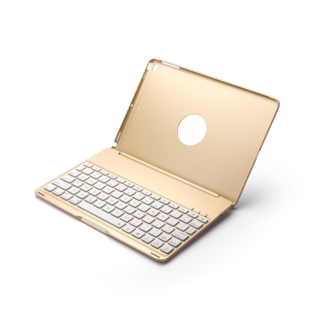 F8S F8AS F8S Pro Aluminum Alloy Colorful Backlight Bluetooth Keyboard Case with Folding Cover For iPad: F8AS Gold