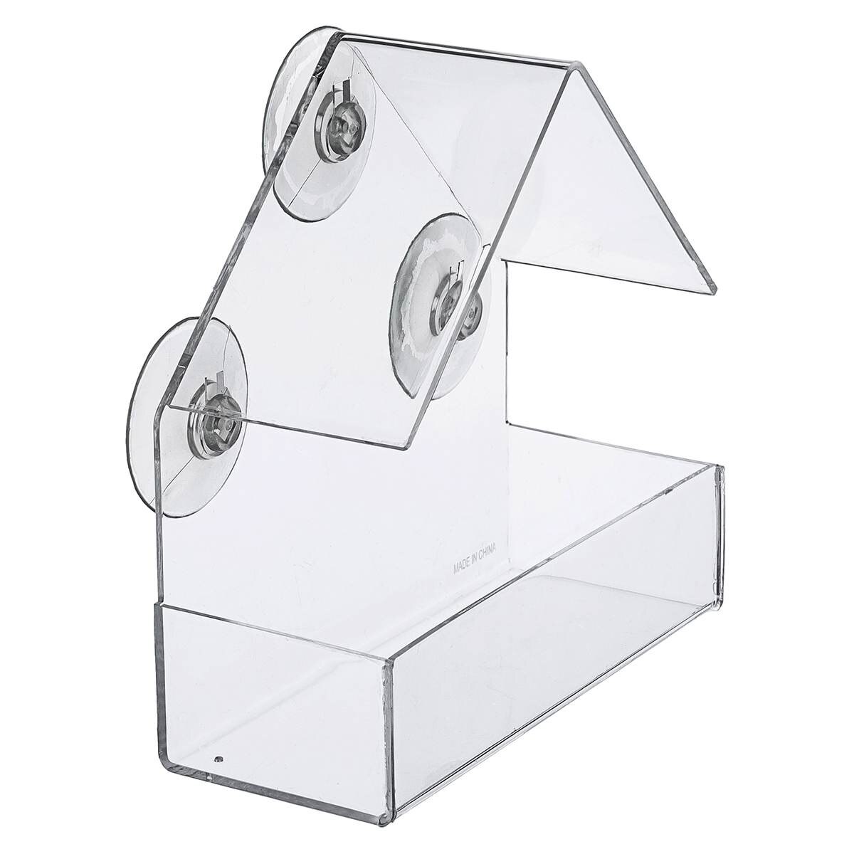 Fuglefoderautomat akryl gennemsigtigt vindue til visning af fuglefoderbakke fuglehus sugekop montering hustype foderautomat 15 x 6.1 x 15.2cm