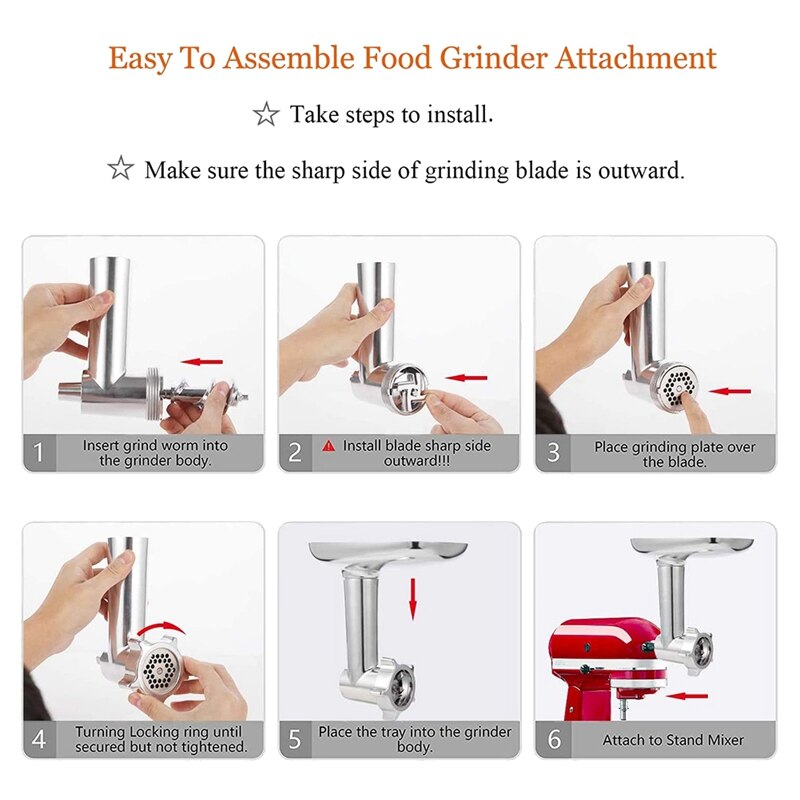 Meat Grinder Attachment For Kitchenaid Stand Mixers,Included Sausage Stuffer Tubes,Durable Food Grinder Attachments