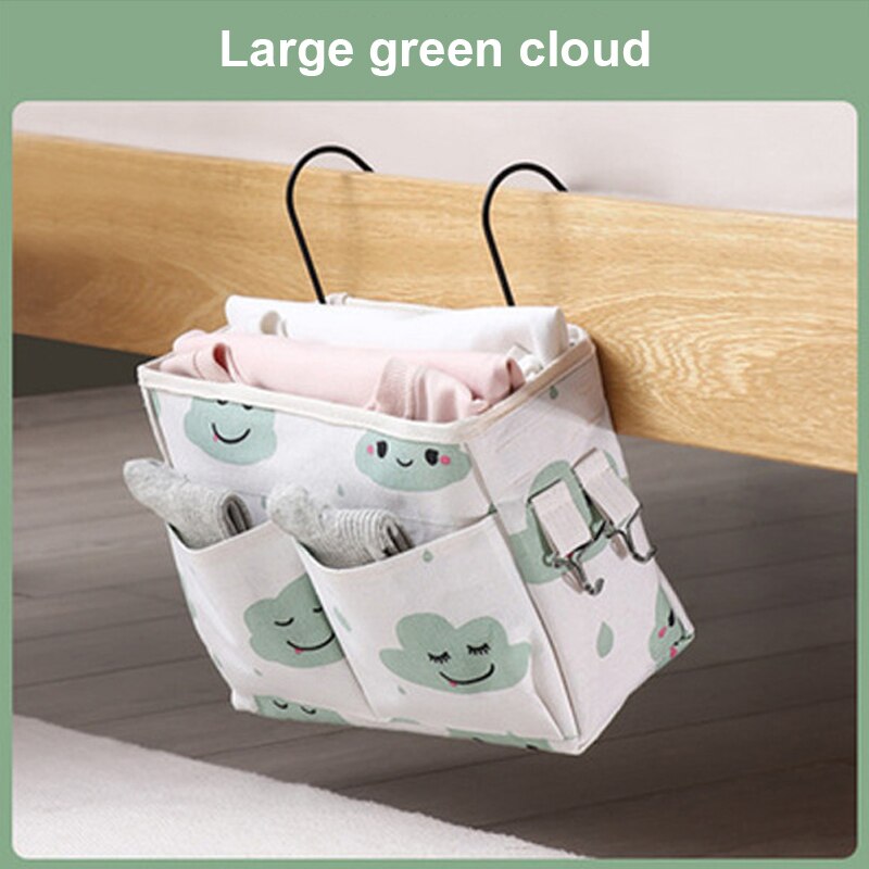 1pcs Hanging Bag Storage Organizer Bedside Multi-Pocket Holder For Dormitory Bunk Bed Hospital Bed Rails: Green clouds