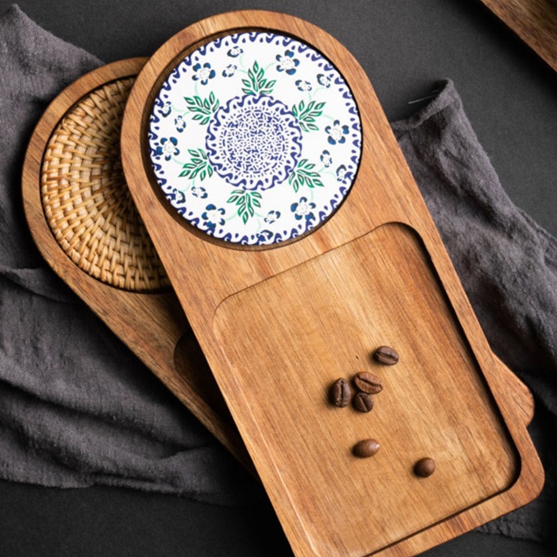 Bandeja de madera para café, plato de desayuno para servir comida, accesorios de decoración de mesa