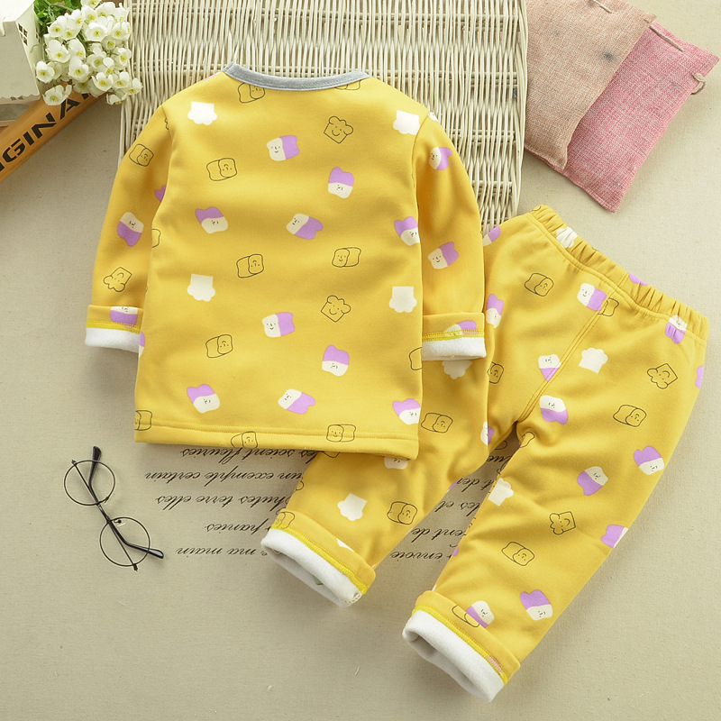 2Pcs/set Baby Homewear Thermal Underwear Kids Cartoon Warm Underwear Children's Plus Velvet Pajamas Winter thicken Warm Clothes