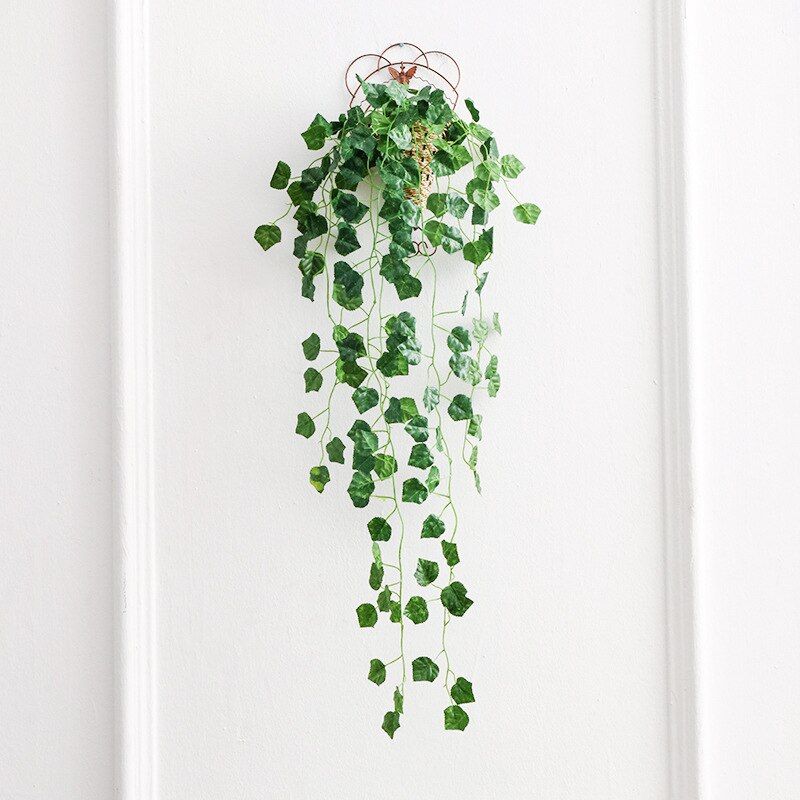 Parveke parvi sisustus vihreä retiisi kasvi rypäleen muratti muovilehti keinotekoinen kukka seinä riippuva rottinki viiniköynnöksen seppele diy koristelu seppele: Rypäleen seinään ripustaminen