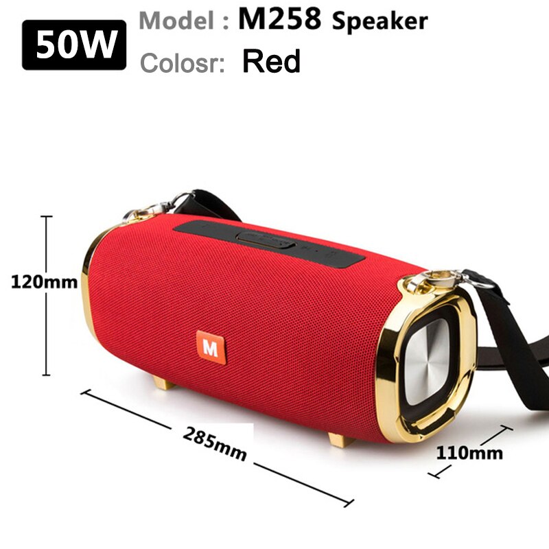 50W altoparlante senza fili del bluetooth esterno subwoofer portatile 3D stereo speaker 4000mAh music center, batteria 48 ore FM/AUX/TF: 50W   red