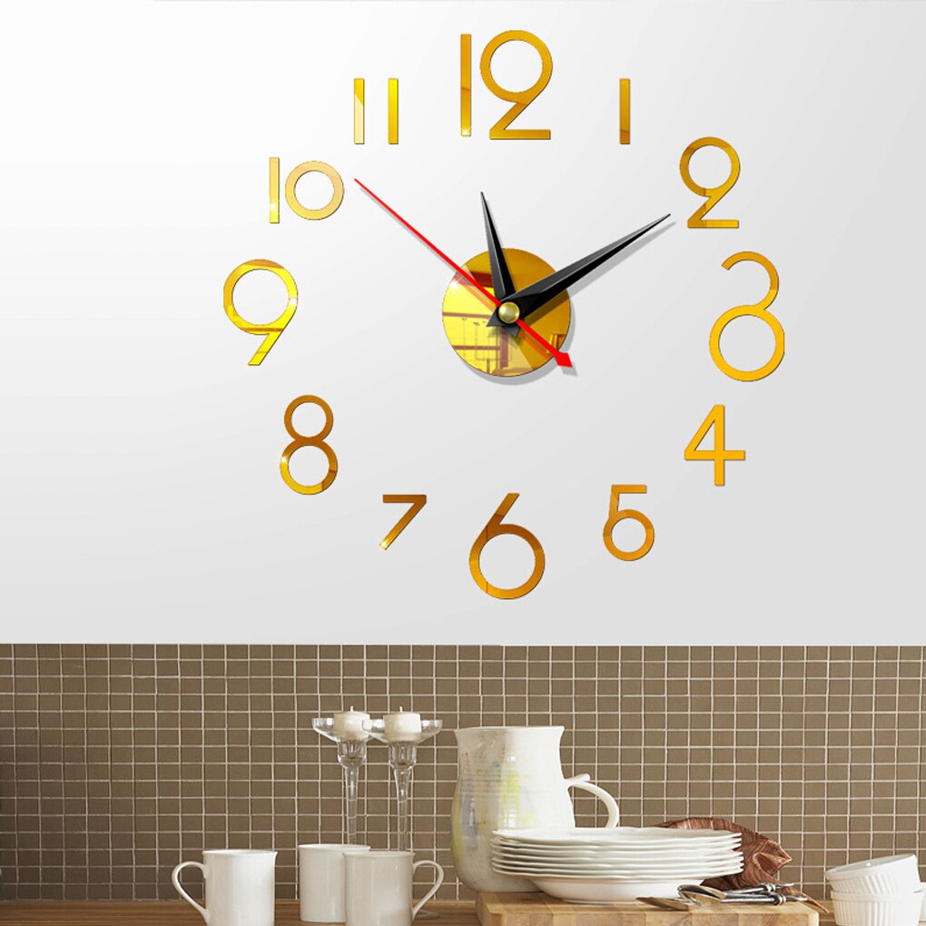 Wall Clock Sticker 3D DIY Hanging Clock Decal Self Adhesive Decoration Wallclock Sticker, Red