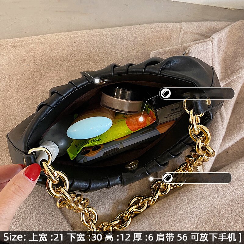 Pu Leer Dikke Chain Sling Bag Vrouw Mode Desginer Schoudertassen Solid Causale Kettingen Handtassen Vintage Vrouwelijke Tas-bakken