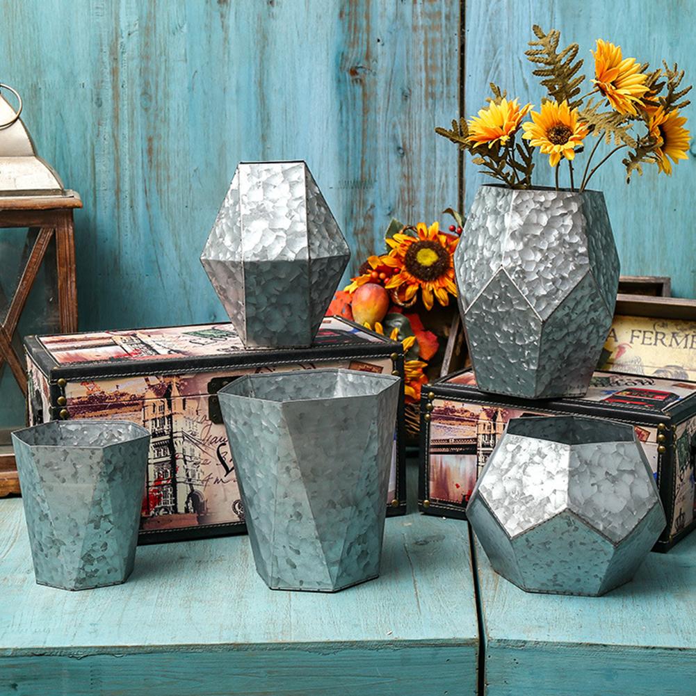 Creativity Iron Flower Pot Polygonal Metal Plants Planter Desktop Storage Bucket For Balcony Home Yard Decoration