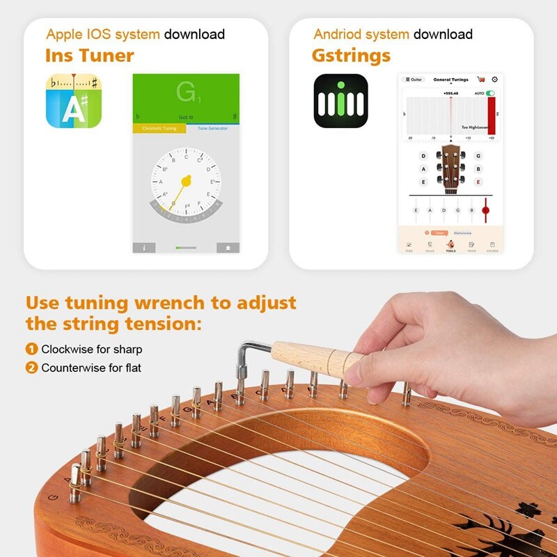 Lira harpa, 16 cordas de madeira compensada de mogno instrumento de corda do corpo com chave de ajuste e saco de armazenamento &amp; ferramenta de tuning