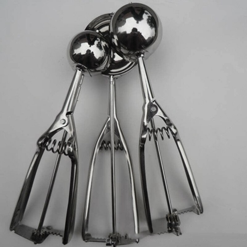 3Pcs Ice Cream Scoop Trigger Cookie Spoon Baller Melone In Acciaio Inox Pasta Cucchiaio