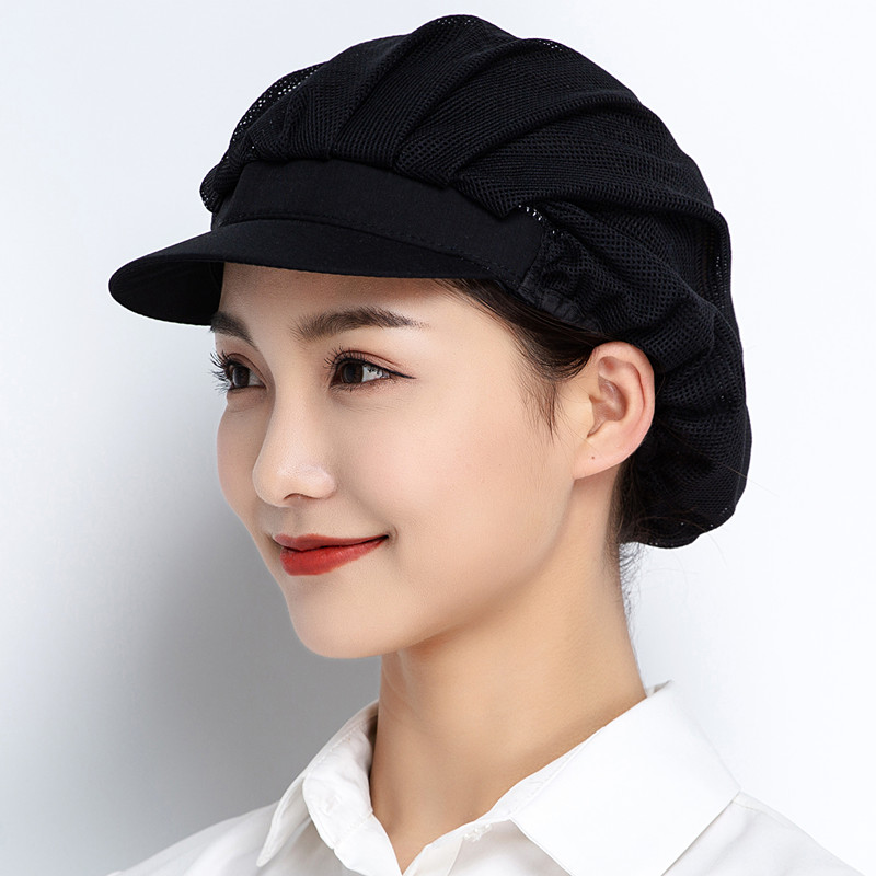 Pustende netting arbeidslue dame herre hårtildekket hatt verkstedhatt serveringshatt bakehatt kjøkken matlaging visirhatt med brem: Svart