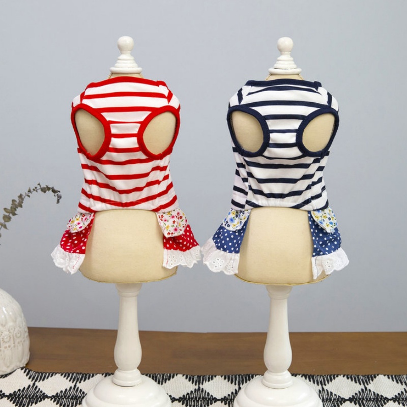 Vestidos a rayas para perros, ropa de verano para perros, falda de princesa de encaje para cachorros, bonito vestido de gato con puntos, disfraces para mascotas, ropa para Chihuahua