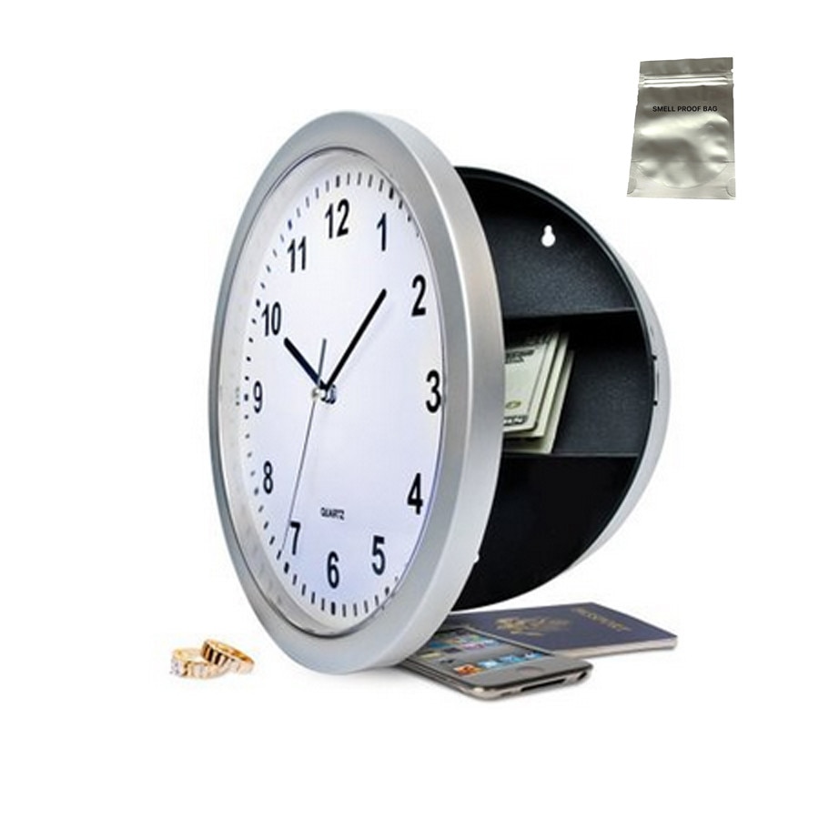 Boîte de sécurité ronde en forme d'horloge | Boîte de sécurité discrète, horloge murale, coffre-fort avec sac anti-odeur de alimentaire