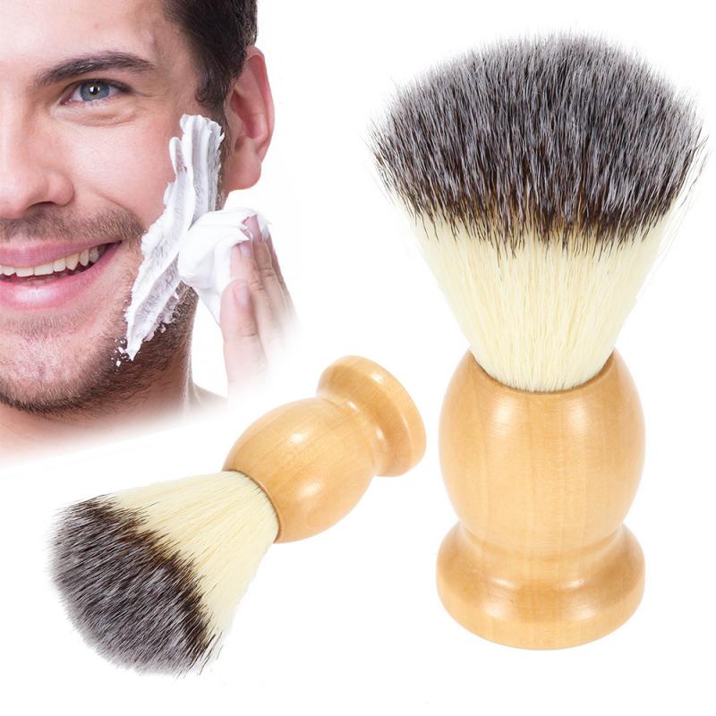 Mænds barberbørste med træskaft ren nylon til mænd ansigtsrensning barbermaske kosmetikværktøj