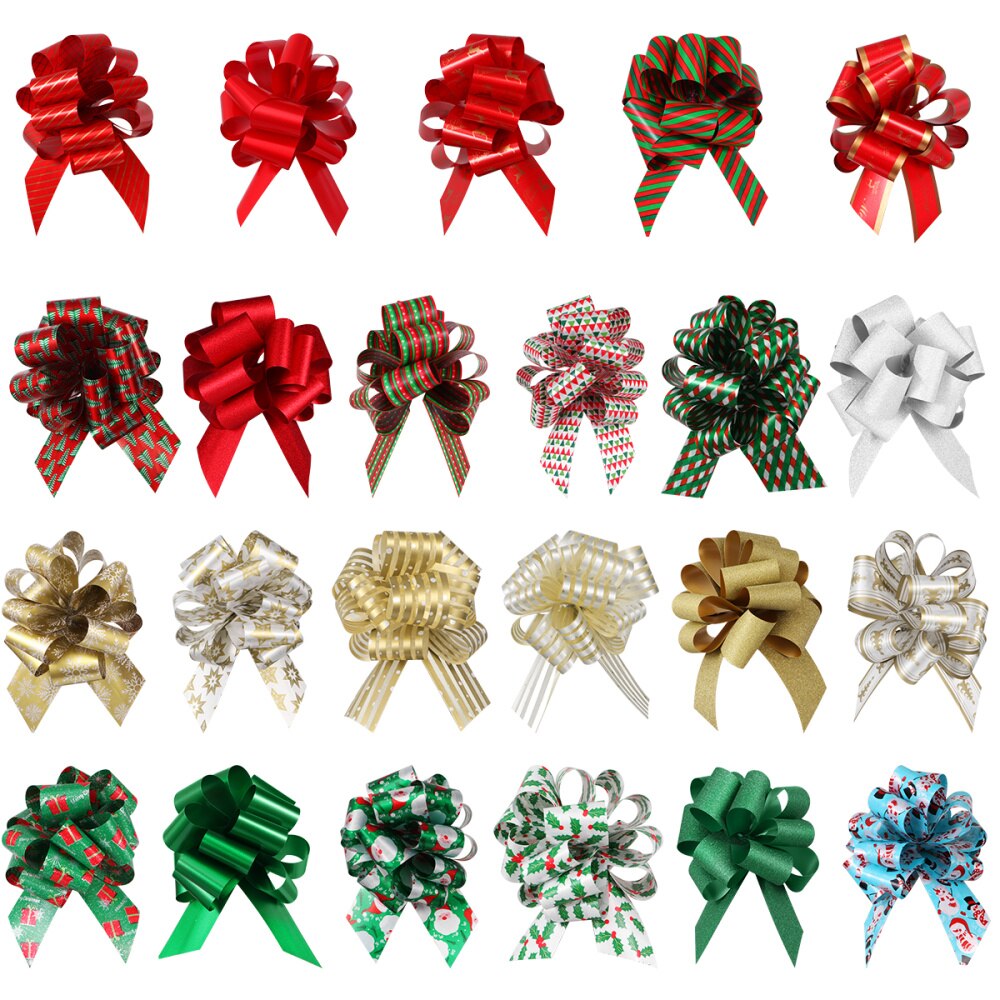 UNOMOR 24PCS Christmas Bows Pull Bows for Decoration Christmas Wrapping Baskets and Wine Bottles Decoration: Default Title