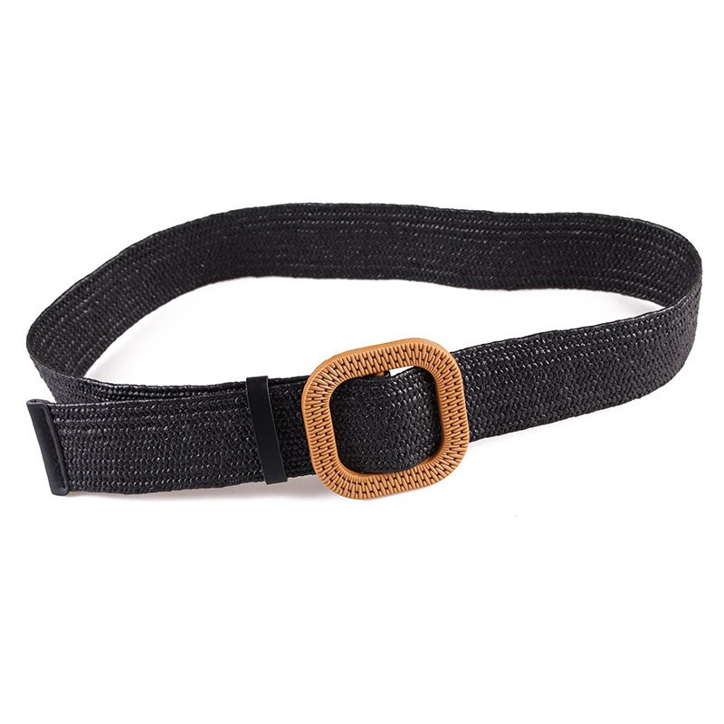 Vintage Knitted Wax Rope Wooden Bead Waist Rope Women Smooth Buckle Belt Woman Woven Female Elastic Braided Belt BZ48: Style 1