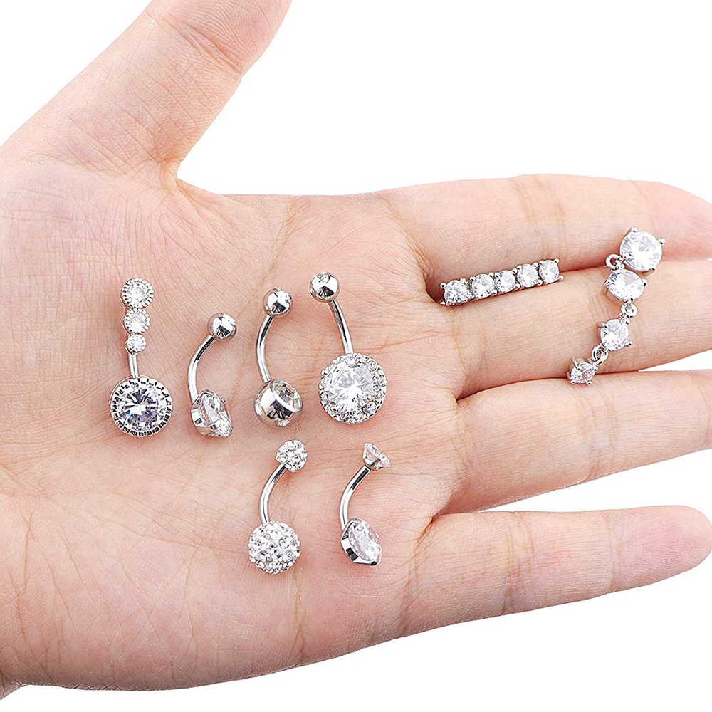 10 Stijlen Sexy Bungelende Navel Navel Ring Oreja 14G Dubbele Ronde Zirconia 316L Chirurgisch Staal Buik Piercing sieraden