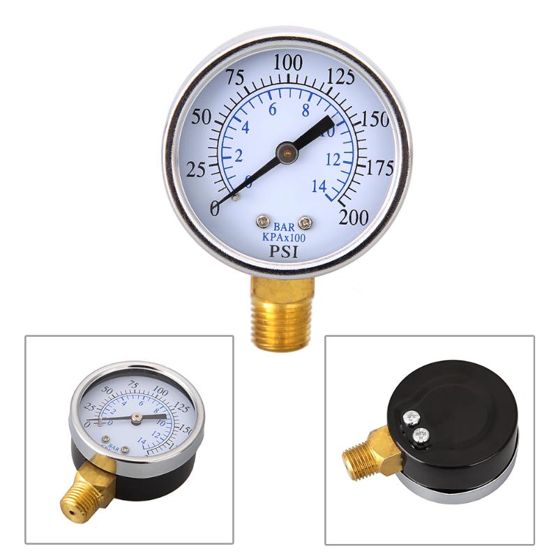Air Compressor Pneumatic Hydraulic Fluid Pressure Gauge 2" Face Side Mount 1/4" NPT 200PSI Measure Air Water Oil Gas
