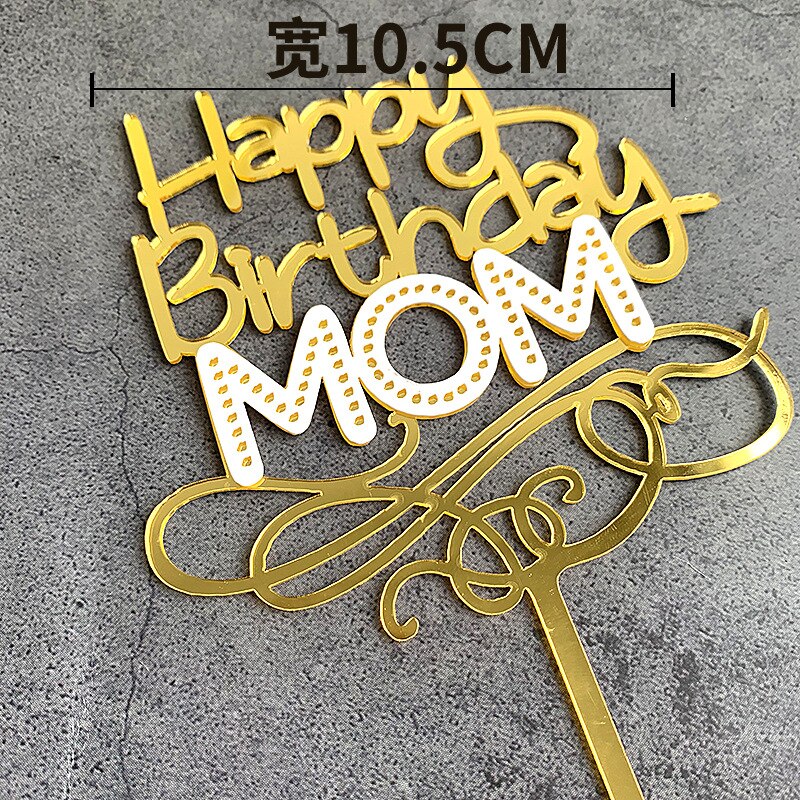 Acrylic Happy Birthday Cake Topper Double Layer Bow Star Mom and Dad Happy Birthday Baking Cake Decoration Party Favors: E