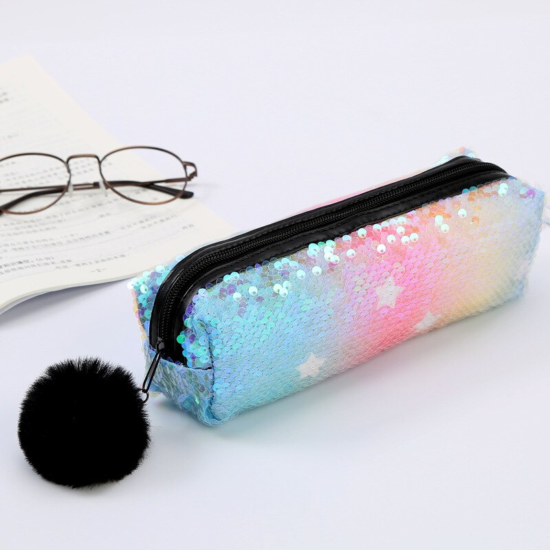 Stifteetui - Meerjungfrau Glitzer Sternenprint - Kosmetiktasche - Pinsel Organizer - Schreibwaren Aufbewahrung: C
