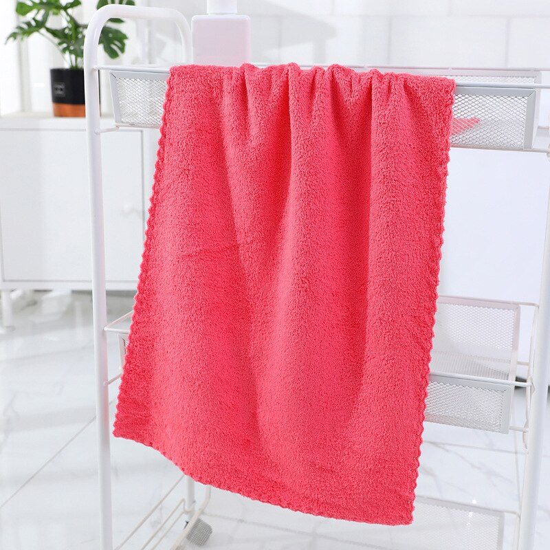 Solid Color Coral Velvet Towel Microfiber Absorbent Towel Home Shower Hair Face Hand Towel Breathable Comfort Clean Supplies: Red