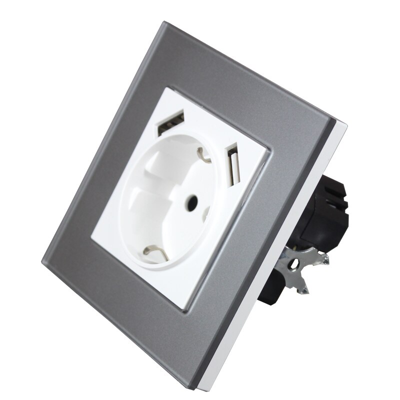 USB Wall Socket charger Double USB Port 5V 2A usb wall outlet Grey Acrylic GGF5-01: white grey