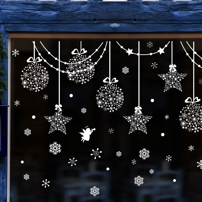 [Shijuehezi] Sterren Sneeuwvlokken Angel Glas Stickers Diy Opknoping Ornament Muurstickers Voor Woonkamer Raam Kerst Decoratie
