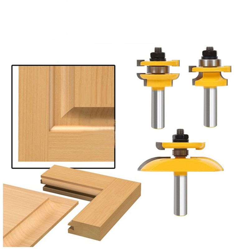 3 st 1/2 tums skaft skena & blad fräs panel skåp fräs bits set fräs elverktyg dörr kniv trä fräs